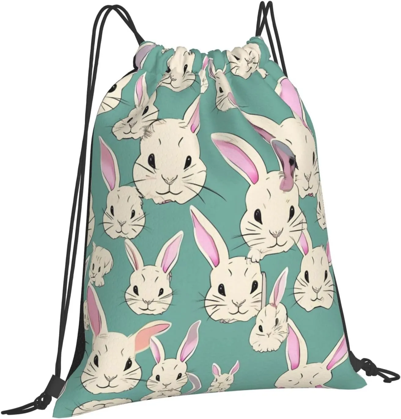 Bunny cute Print Sports Drawstring Backpack,Water Resistant Bag, Gym Backpack for Women Men