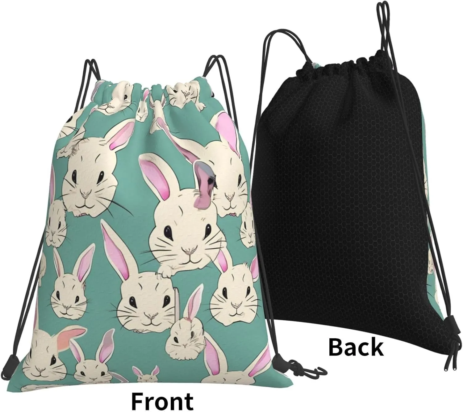 Bunny cute Print Sports Drawstring Backpack,Water Resistant Bag, Gym Backpack for Women Men