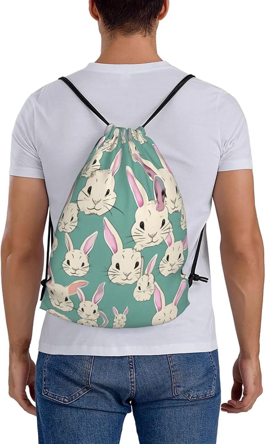 Bunny cute Print Sports Drawstring Backpack,Water Resistant Bag, Gym Backpack for Women Men