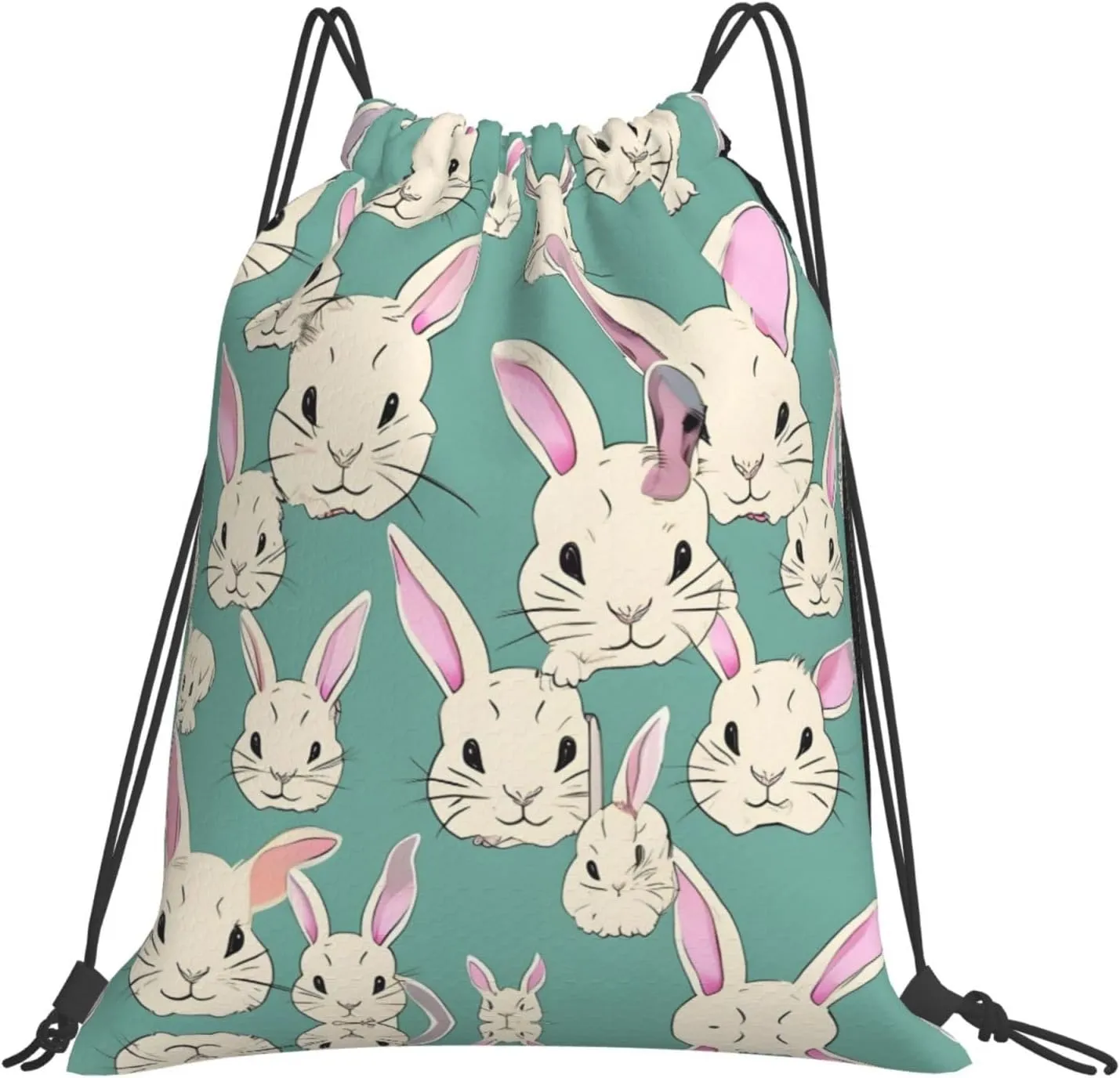 Bunny cute Print Sports Drawstring Backpack,Water Resistant Bag, Gym Backpack for Women Men