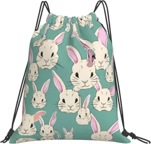 Bunny cute Print Sports Drawstring Backpack,Water Resistant Bag, Gym Backpack for Women Men