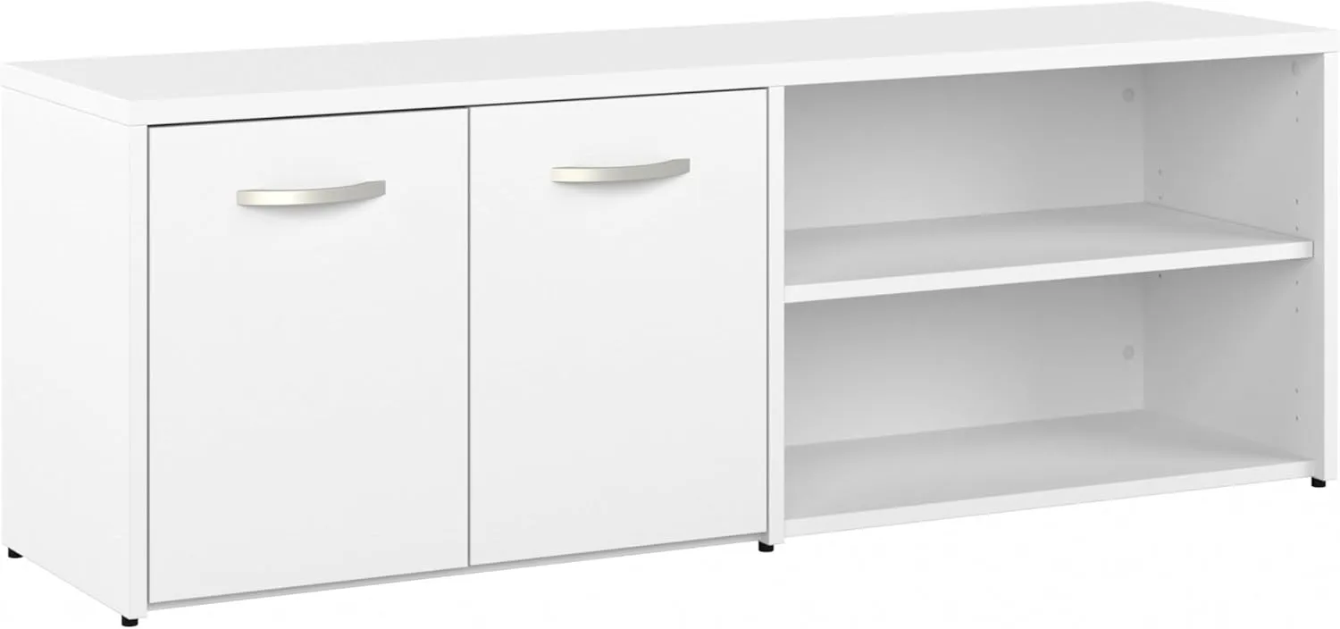 Bush Business Furniture Studio C Low Storage Cabinet with Doors and Shelves in White, Office Organizer for Workspace, Compact Unit