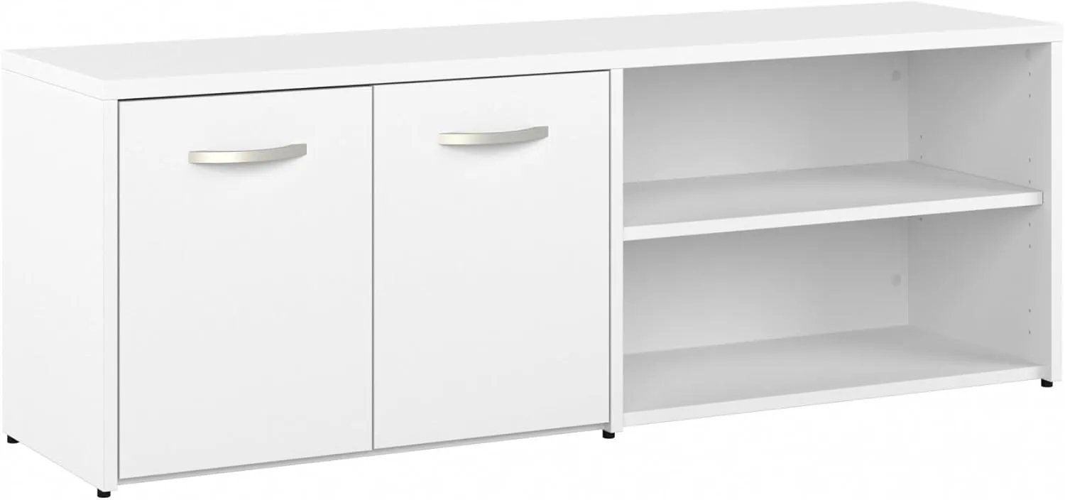 Bush Business Furniture Studio C Low Storage Cabinet with Doors and Shelves in White, Office Organizer for Workspace, Compact Unit