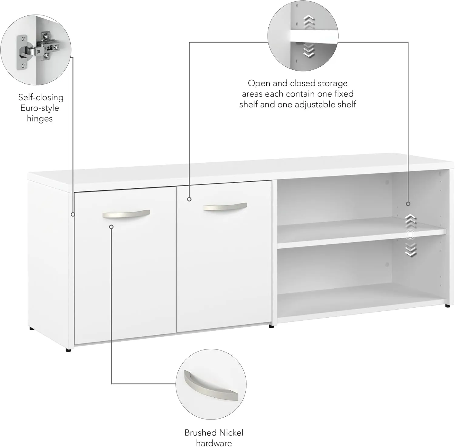 Bush Business Furniture Studio C Low Storage Cabinet with Doors and Shelves in White, Office Organizer for Workspace, Compact Unit
