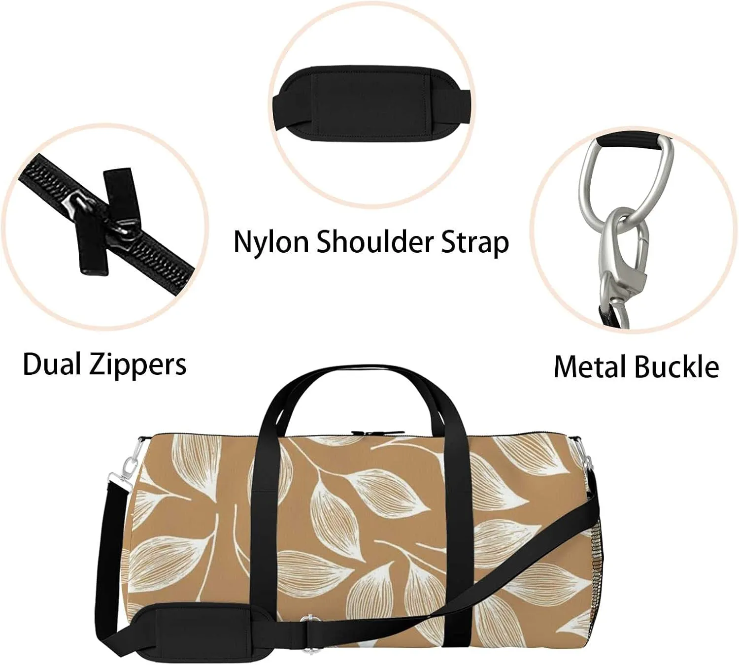 Bush Leaves Sports Duffel Bag Travel Gym Tote Bags Lightweight Durable Shoulder Strap Waterproof Polyester Outside Mesh Pocket Overnight Trip Duffel Bag for Women Men