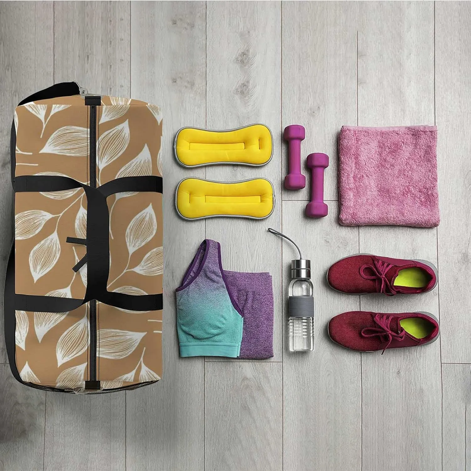 Bush Leaves Sports Duffel Bag Travel Gym Tote Bags Lightweight Durable Shoulder Strap Waterproof Polyester Outside Mesh Pocket Overnight Trip Duffel Bag for Women Men