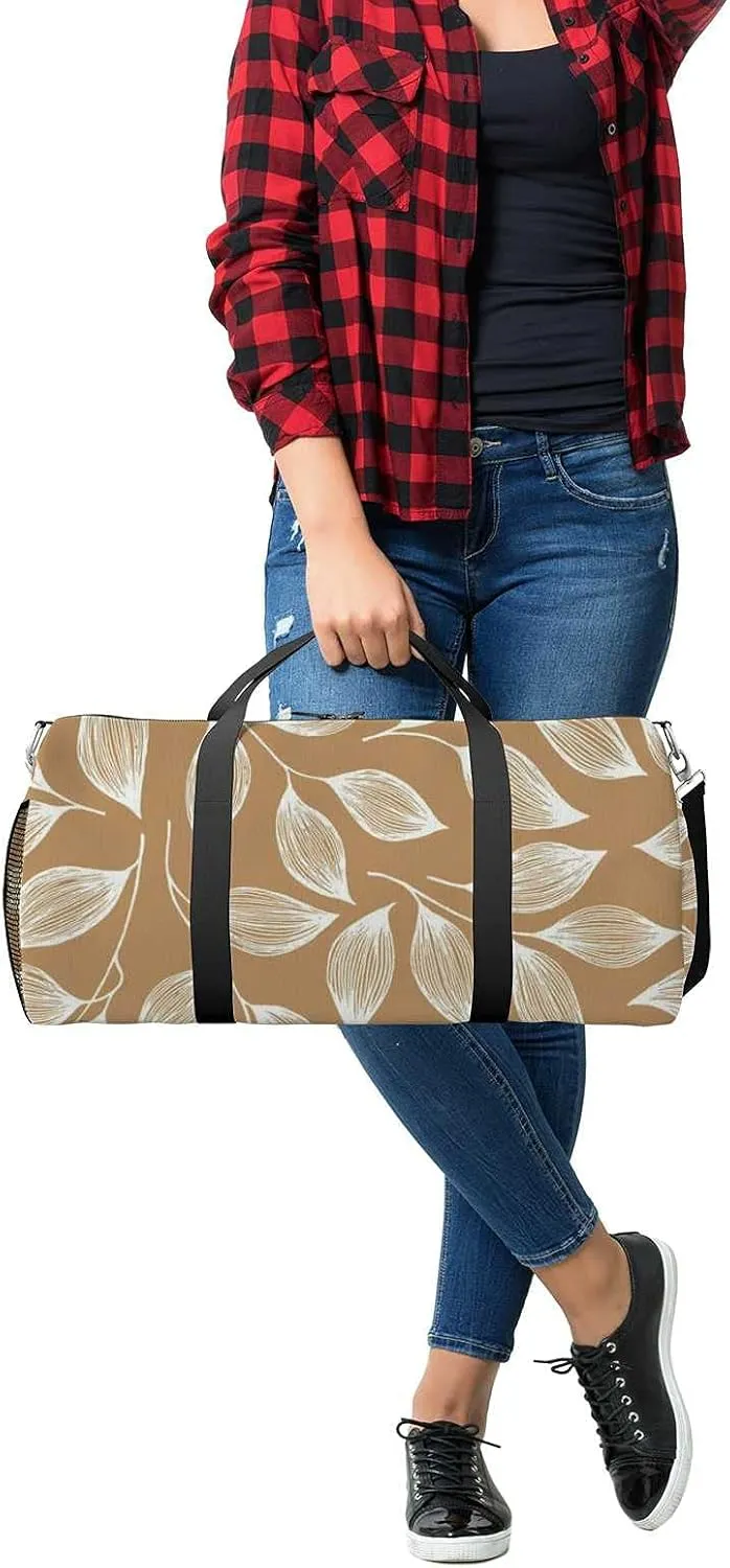 Bush Leaves Sports Duffel Bag Travel Gym Tote Bags Lightweight Durable Shoulder Strap Waterproof Polyester Outside Mesh Pocket Overnight Trip Duffel Bag for Women Men