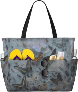 Butterfly and Beetle Large Beach Tote Bag for Women Extra Large Capacity Waterproof Sandproof Pool Bag Suitable for Gym Swimming Pool Travel Groceries