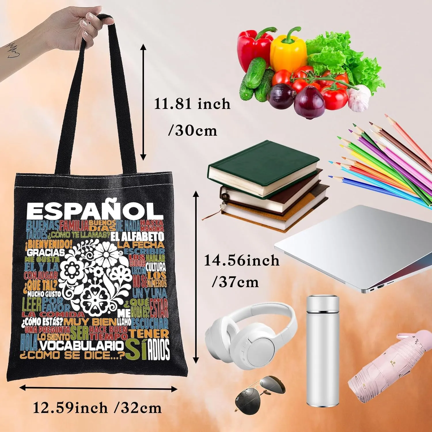 BWWKTOP Espanol Canvas Tote Bag - Spanish Teacher Gift - Mom Shoulder Bag