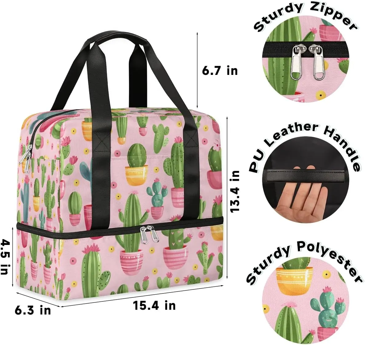 Cactus Plant Theme Travel Duffel Bag Dry Wet Separated Sports Tote Travel Duffle Bag Gym Workout Bag Women Travel Duffel Bag for Women, Travel, Gym, Work