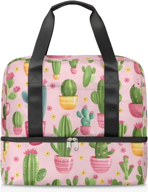 Cactus Plant Theme Travel Duffel Bag Dry Wet Separated Sports Tote Travel Duffle Bag Gym Workout Bag Women Travel Duffel Bag for Women, Travel, Gym, Work