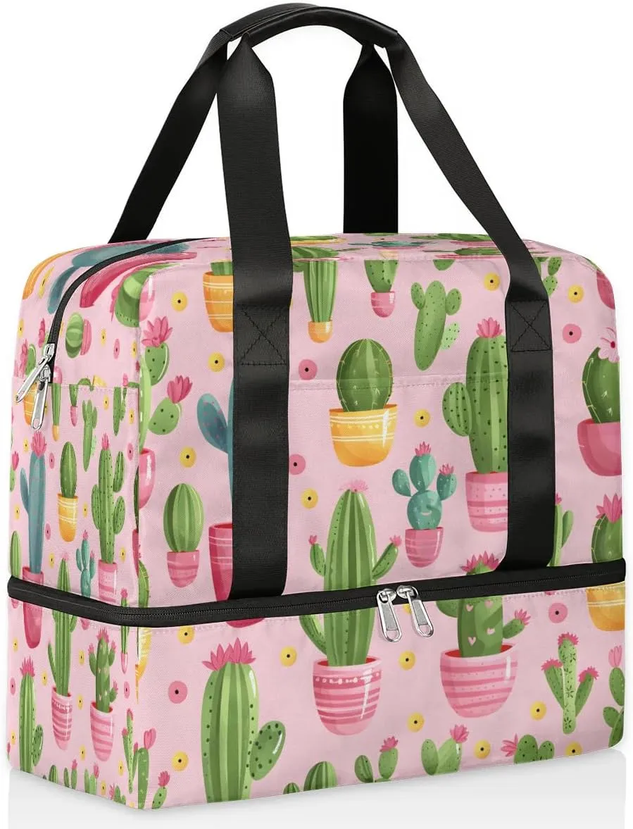 Cactus Plant Theme Travel Duffel Bag Dry Wet Separated Sports Tote Travel Duffle Bag Gym Workout Bag Women Travel Duffel Bag for Women, Travel, Gym, Work