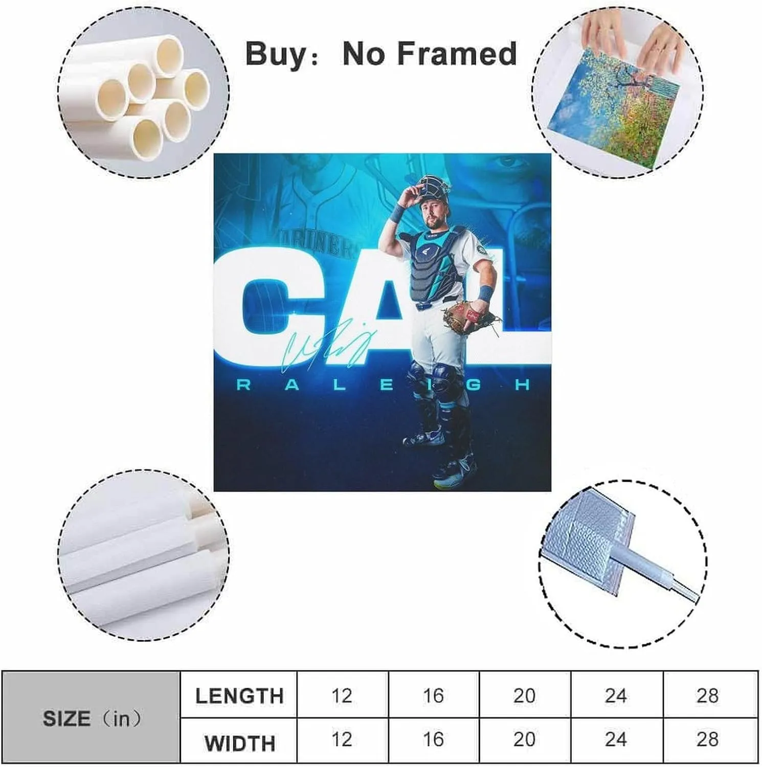 Cal Raleigh Poster Canvas Wall Art Decorative Bedroom Modern Home Print Picture Artworkss 20x20inch(50x50cm)