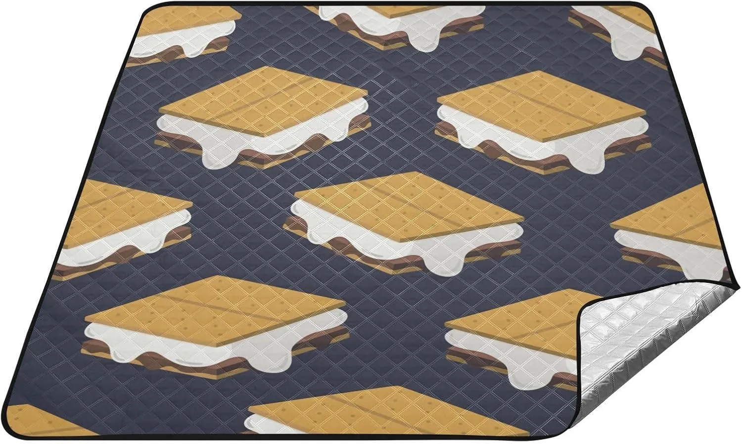 Camping Blankets Graham Crackers Picnic Blanket Square Picnic Mat Moisture-Proof Pad Beach Blankets Foldable Waterproof Sand Mat Hiking Travel 78"X78"
