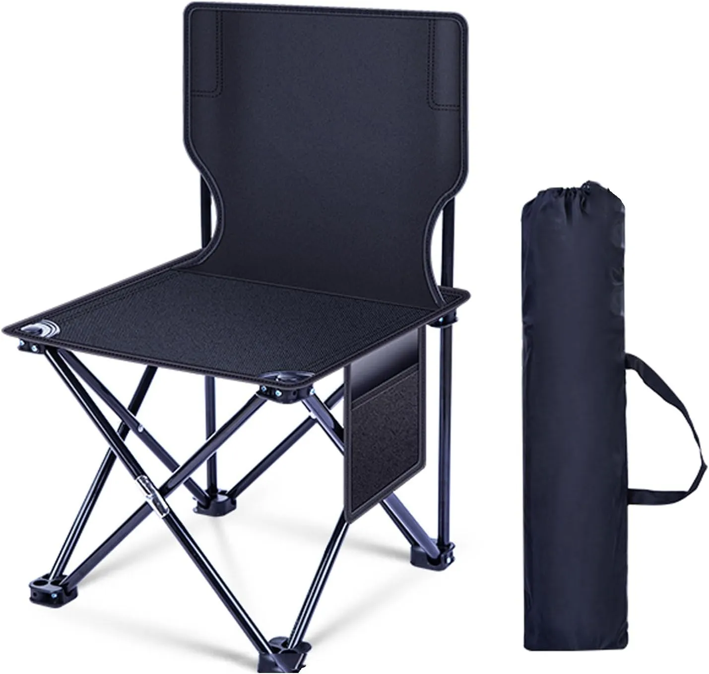 Camping Chair Lightweight Portable Folding Reclining with Storage Bag for Beach Picnics Outdoor Event-Black||L