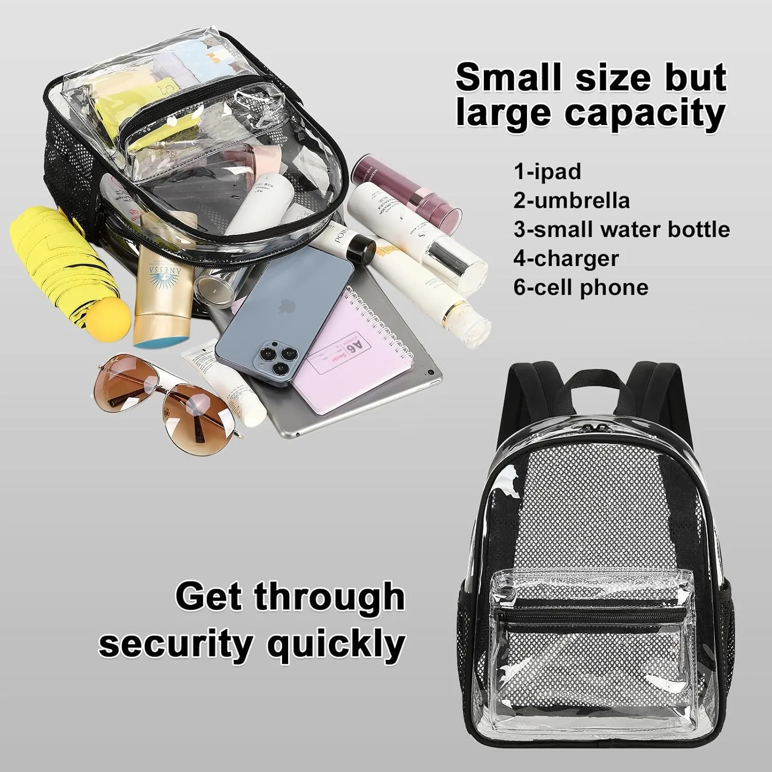 CAMTOP Clear Backpack for Stadium Events Approved 12x6x12 Small Clear Bag Mini Backpacks Purse for festival Concert Work