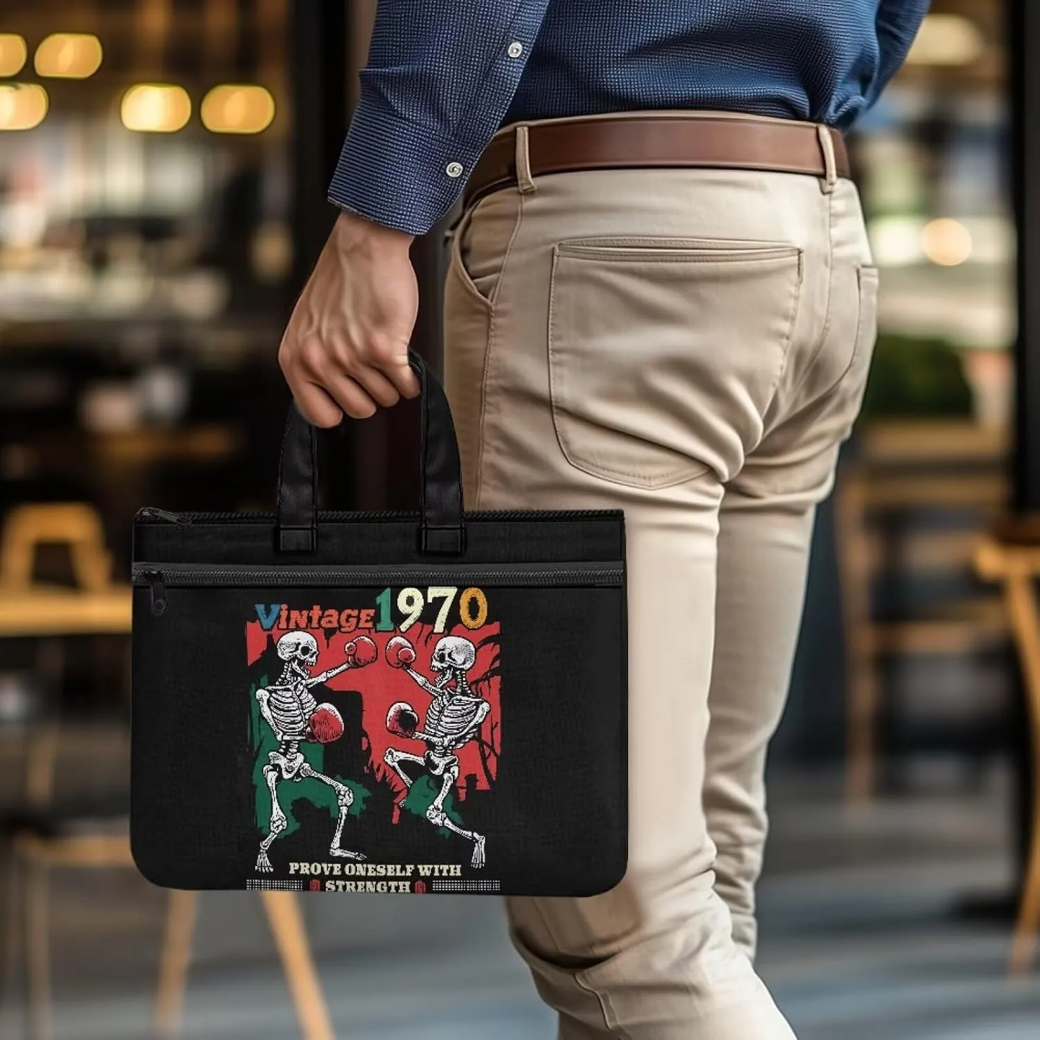 Canvas Document Bag Document Pouch with Zipper Large Double Pockets File Bag with Handle Portable Briefcase Canvas Tote Bag