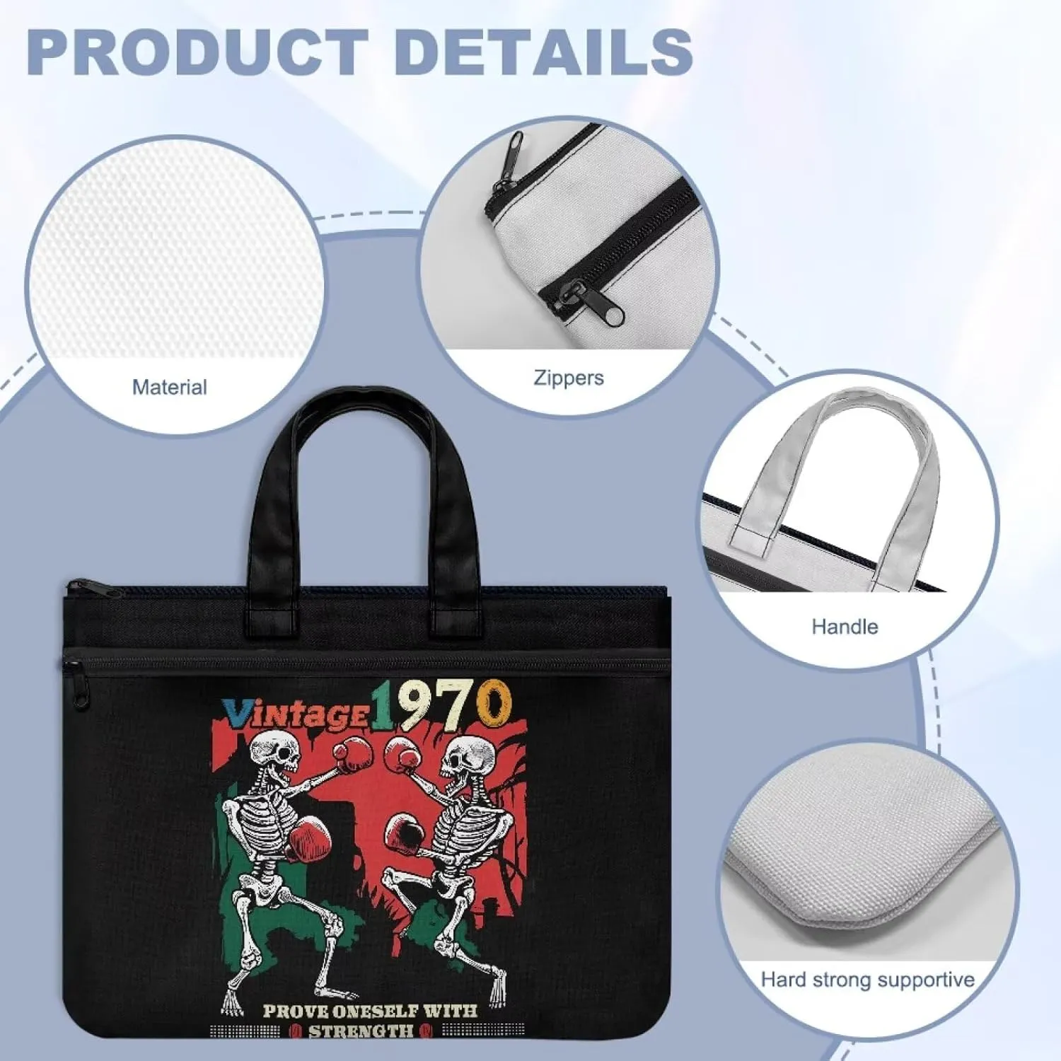 Canvas Document Bag Document Pouch with Zipper Large Double Pockets File Bag with Handle Portable Briefcase Canvas Tote Bag