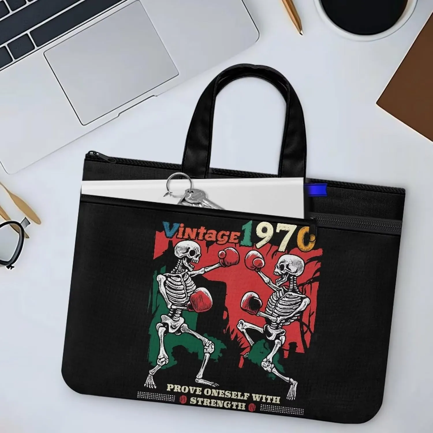 Canvas Document Bag Document Pouch with Zipper Large Double Pockets File Bag with Handle Portable Briefcase Canvas Tote Bag