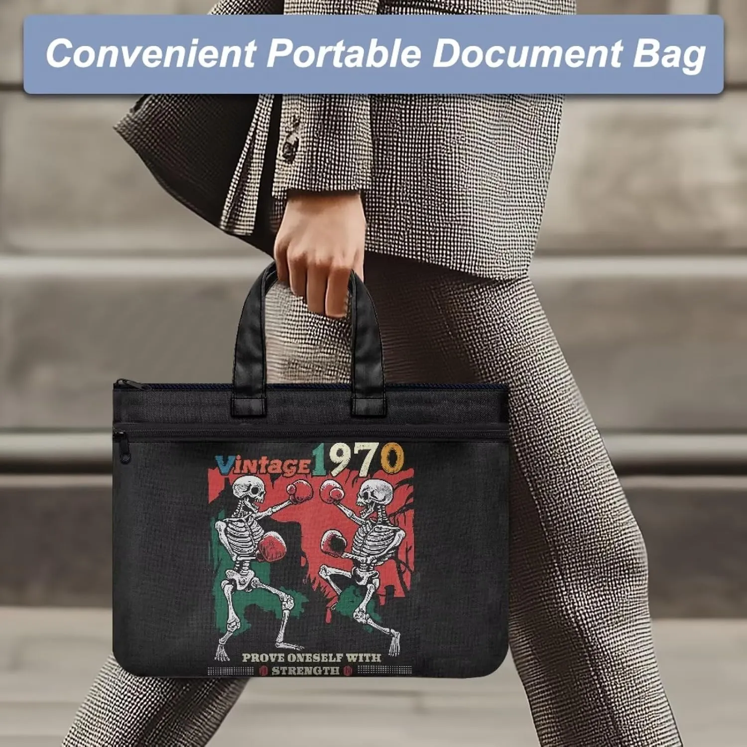 Canvas Document Bag Document Pouch with Zipper Large Double Pockets File Bag with Handle Portable Briefcase Canvas Tote Bag