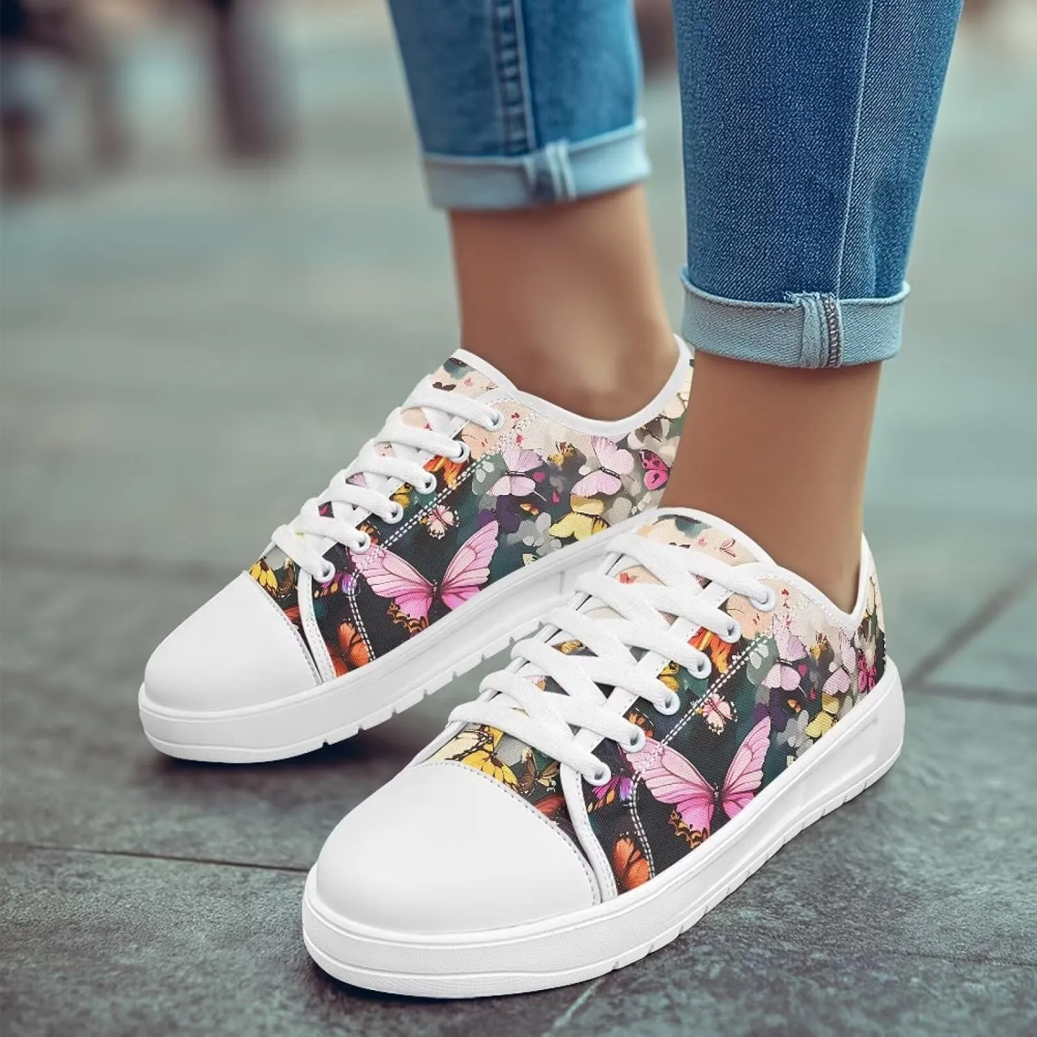 Canvas Shoes for Women Low Top Casual White Black Sneakers Womens Lace Up Fashion Comfortable Walking Shoes