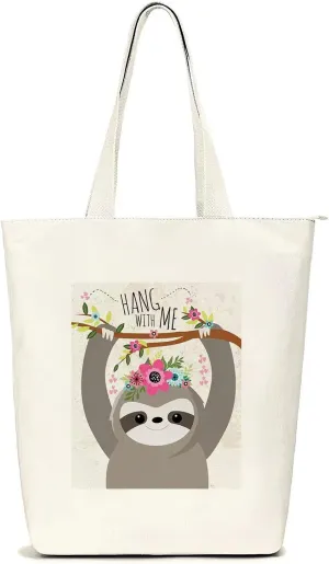 Canvas Tote Bag Aesthetic, Shoulder Shopping Bag for Women, with Zipper and Inner Pocket, for Shopping, School, Work