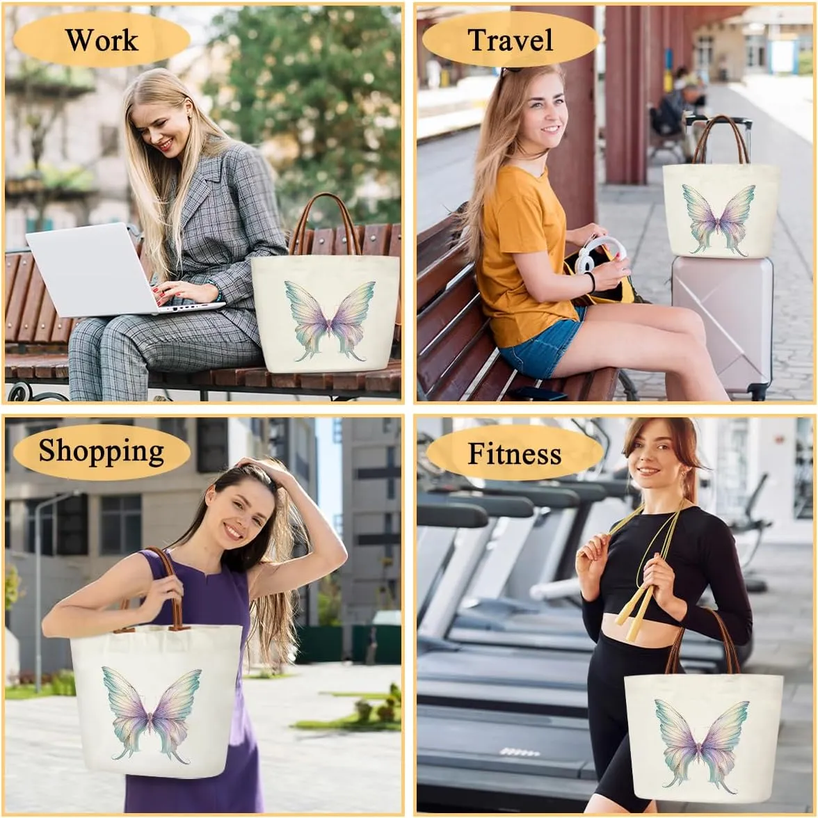 Canvas Tote Bag Aesthetic Tote Bag for Women Teens Reusable Grocery Shopping Bag With Handles Cute Animal Tote Bag