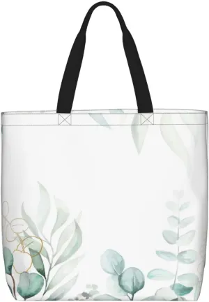 Canvas Tote Bag for Women Shoulder Tote Purse Reusable Grocery Bag Green Eucalyptus Aesthetic Shopping Bags