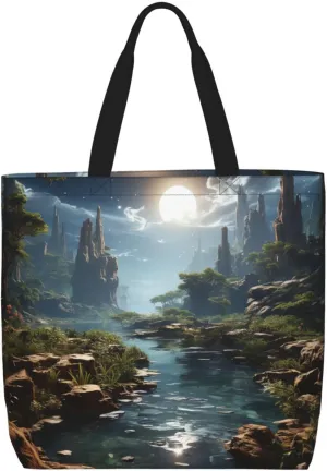 Canvas Tote Bag for Women Shoulder Tote Purse Reusable Grocery Bag Spectacular background Aesthetic Shopping Bags
