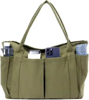 Canvas Tote Bag For Women With Pockets For Shopping Traveling Daily Commuting Beach Leisure And Fitness