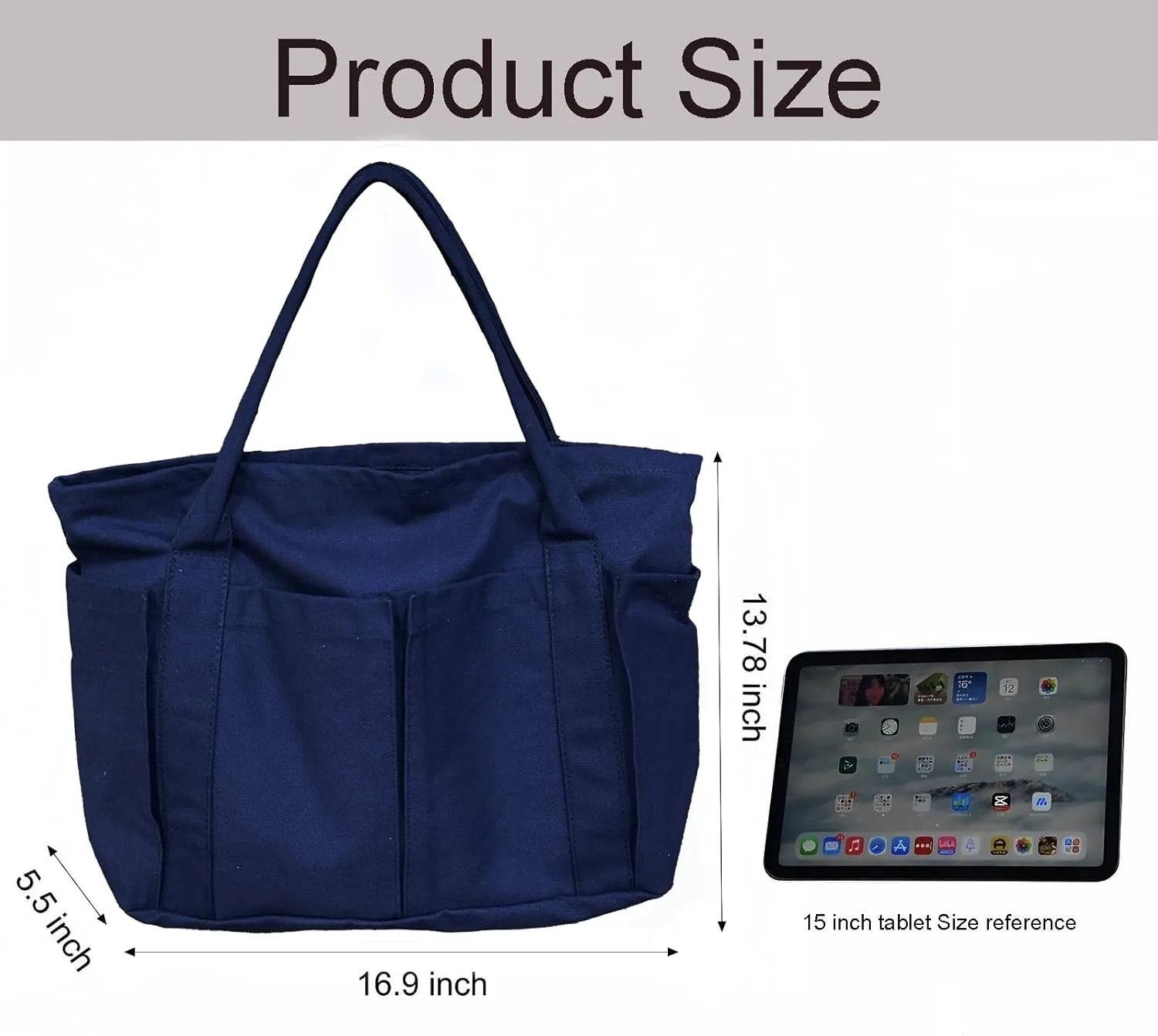 Canvas Tote Bag For Women With Pockets For Shopping Traveling Daily Commuting Beach Leisure And Fitness