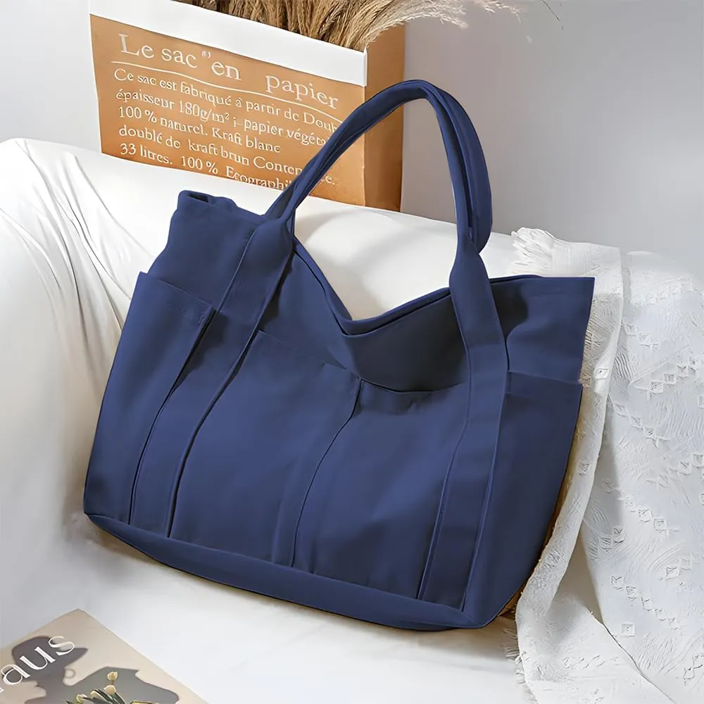 Canvas Tote Bag For Women With Pockets For Shopping Traveling Daily Commuting Beach Leisure And Fitness