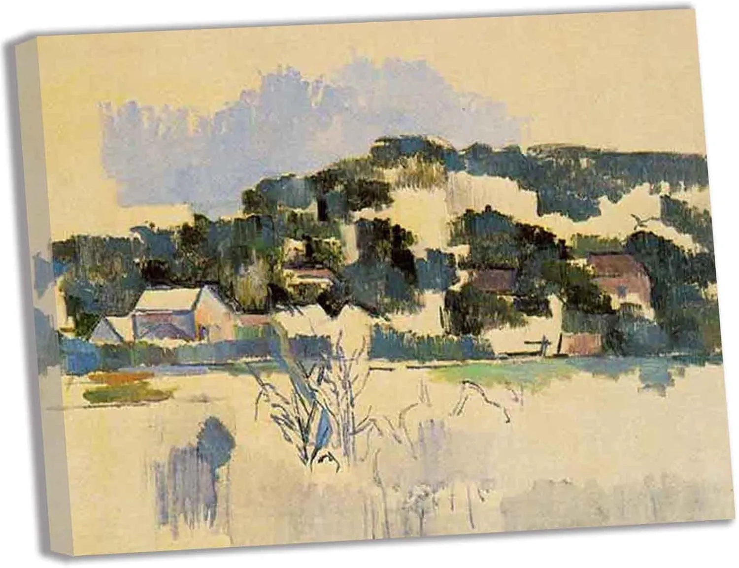 Canvas Wall Art Paul Cézanne《Houses on the Hill》Canvas Oil Paintings for Bedroom Home Decor Modern Posters and Print for Living Room Decor Ready to Hang（70x91cm）28x36inch,framed)