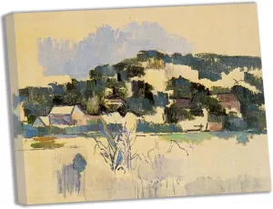 Canvas Wall Art Paul Cézanne《Houses on the Hill》Canvas Oil Paintings for Bedroom Home Decor Modern Posters and Print for Living Room Decor Ready to Hang（70x91cm）28x36inch,framed)