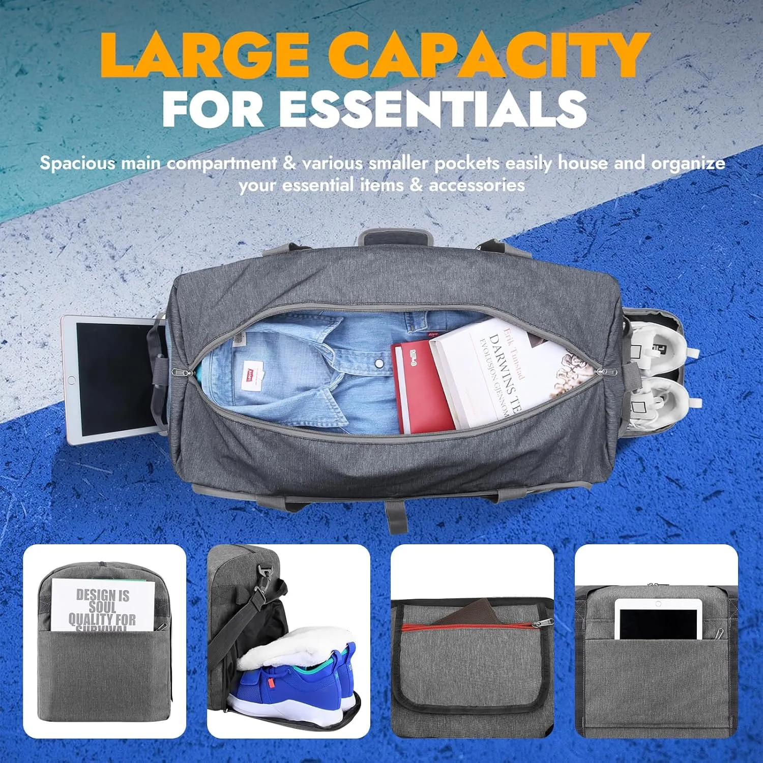 Canway 85L Travel Duffel Bag, Foldable Weekender Bag with Shoes Compartment for Men Women Water-proof & Tear Resistant