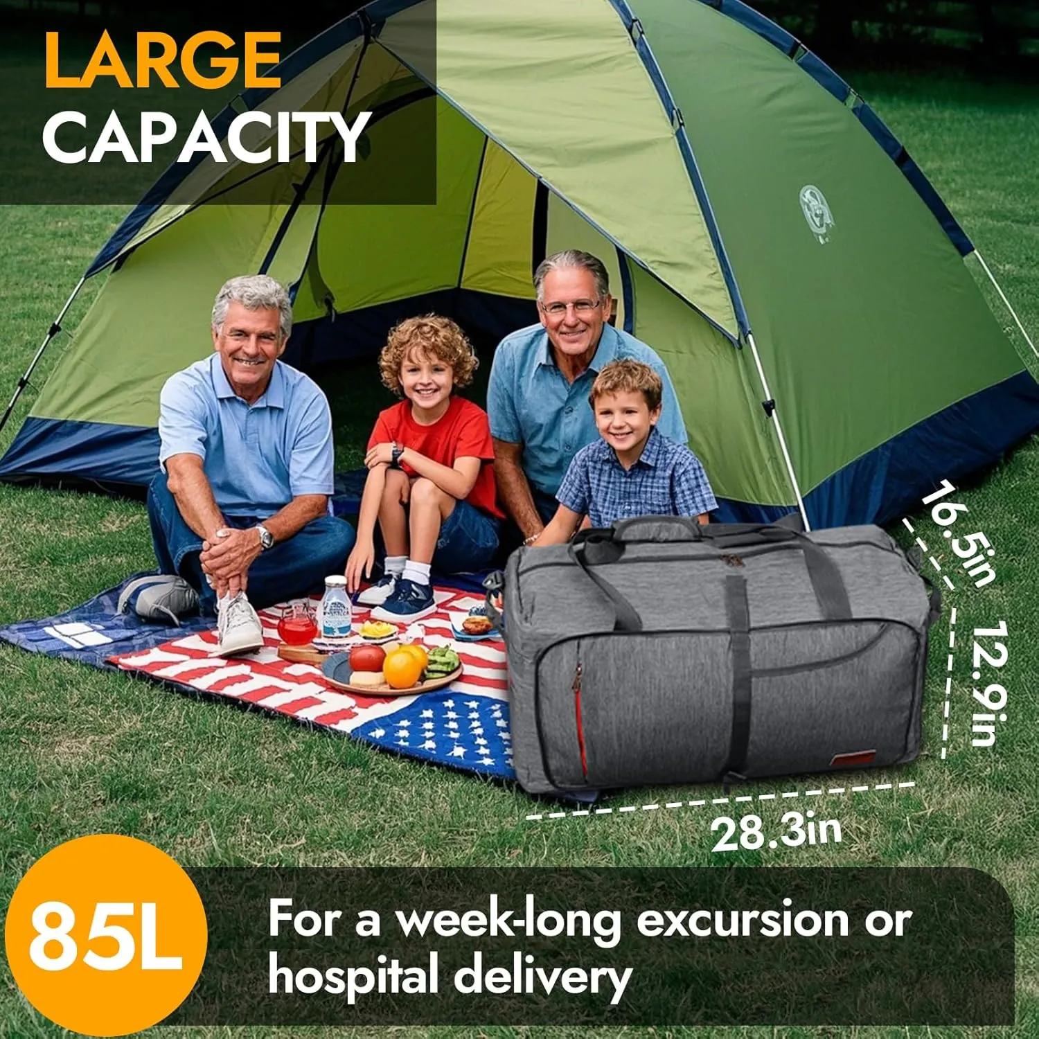 Canway 85L Travel Duffel Bag, Foldable Weekender Bag with Shoes Compartment for Men Women Water-proof & Tear Resistant