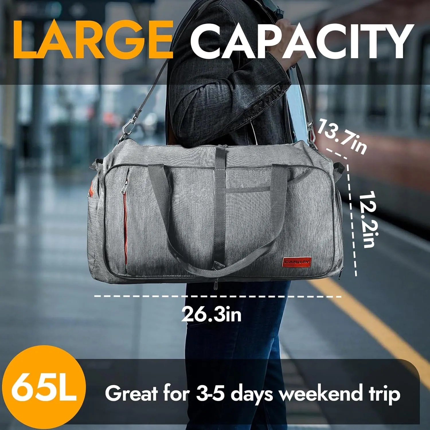 Canway 85L Travel Duffel Bag, Foldable Weekender Bag with Shoes Compartment for Men Women Water-proof & Tear Resistant
