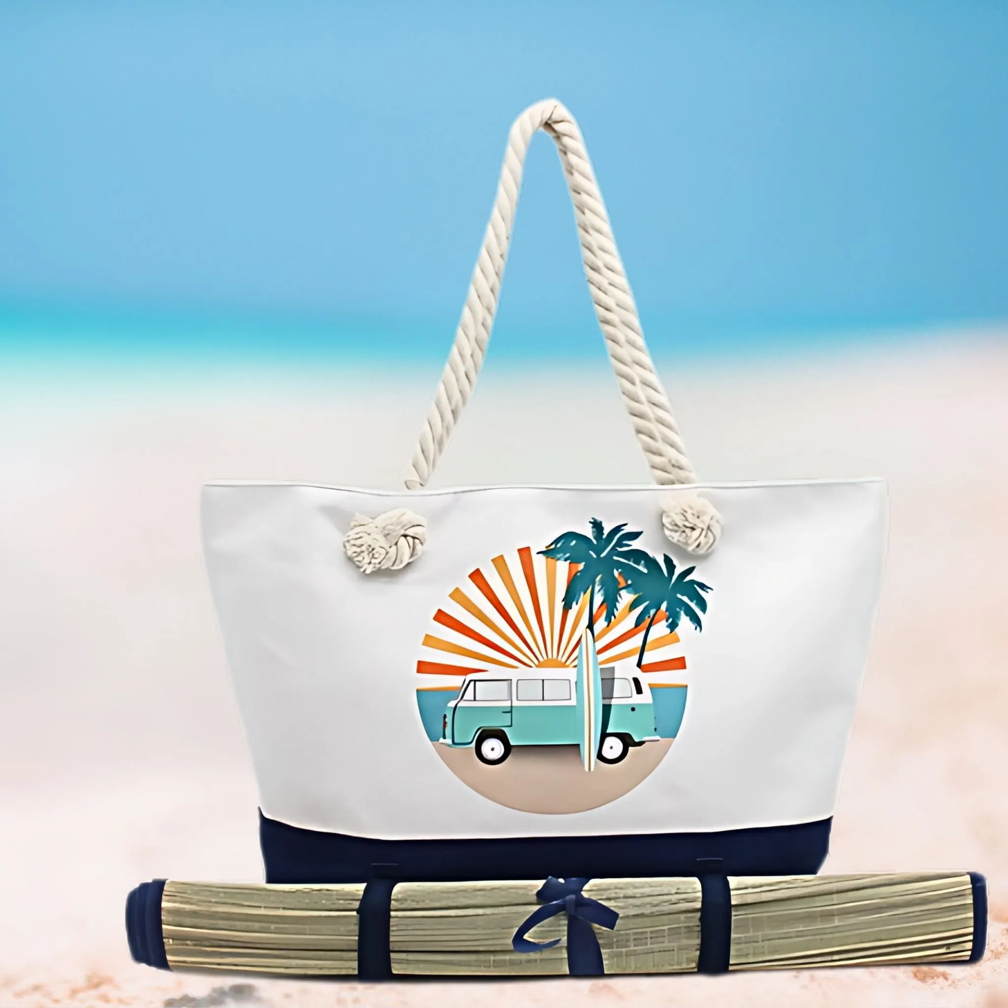 Car Beach Bag with Velcro Mat Towel Holder