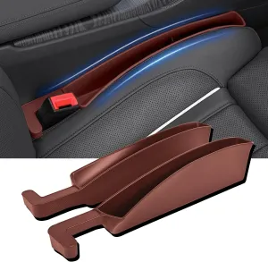 Car Seat Gap Filler Organizer, Universal Front Seat Organizer, Multifunctional Storage Box Between Seats and Console with Data Cable Hole for Most Cars (Brown)