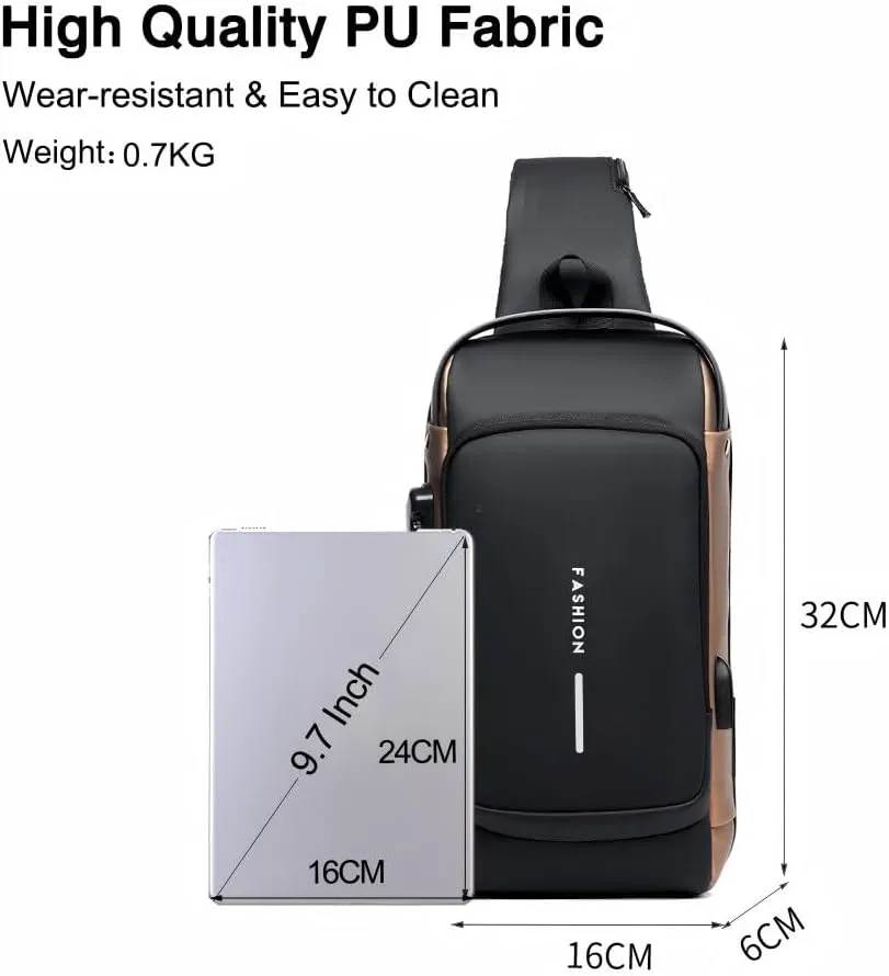 Carbon Fiber Anti-Theft Waterproof Messenger Bag with USB Port for Sports, Travel, Commuting & Business