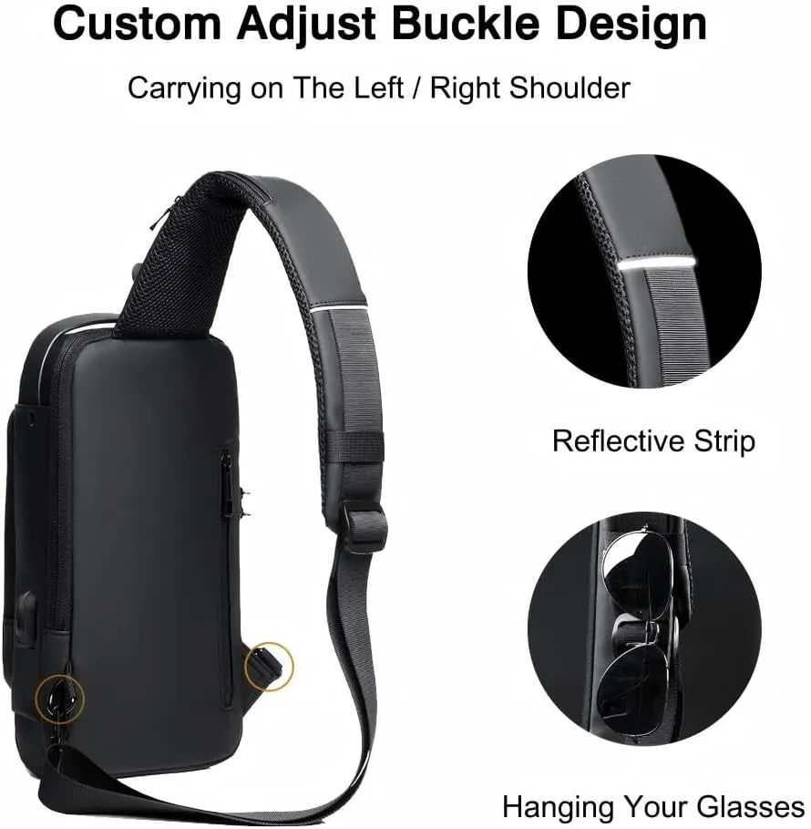 Carbon Fiber Anti-Theft Waterproof Messenger Bag with USB Port for Sports, Travel, Commuting & Business