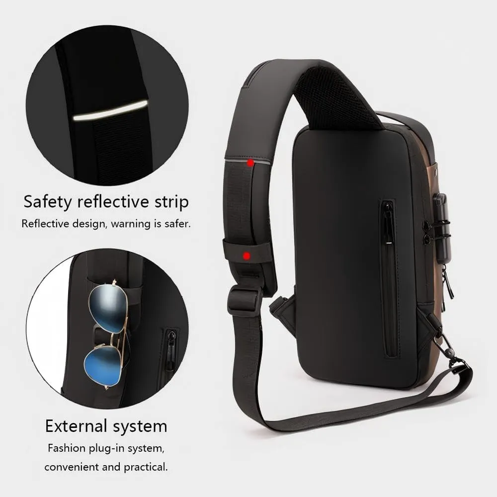Carbon Fiber Anti-Theft Waterproof Messenger Bag with USB Port for Sports, Travel, Commuting & Business