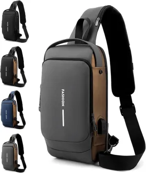 Carbon Fiber Anti-Theft Waterproof Messenger Bag with USB Port for Sports, Travel, Commuting & Business