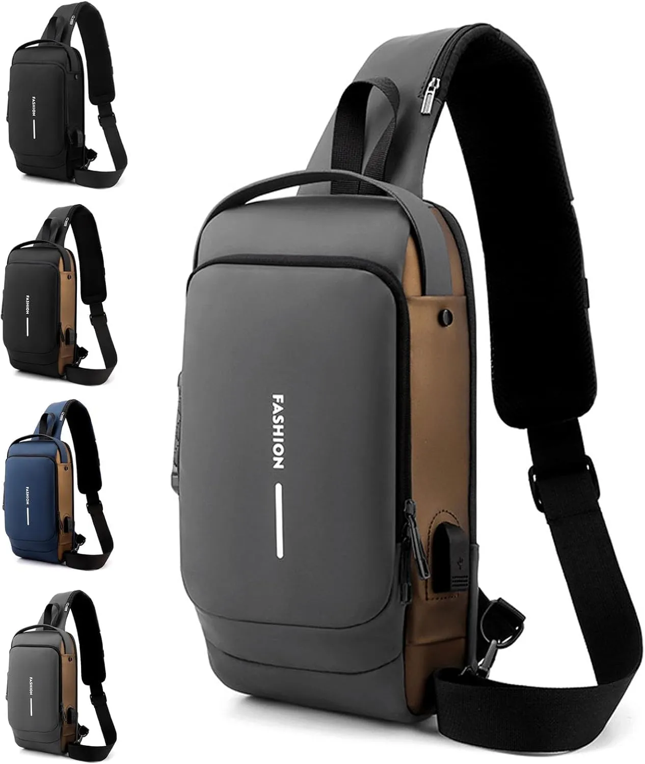 Carbon Fiber Anti-Theft Waterproof Messenger Bag with USB Port for Sports, Travel, Commuting & Business
