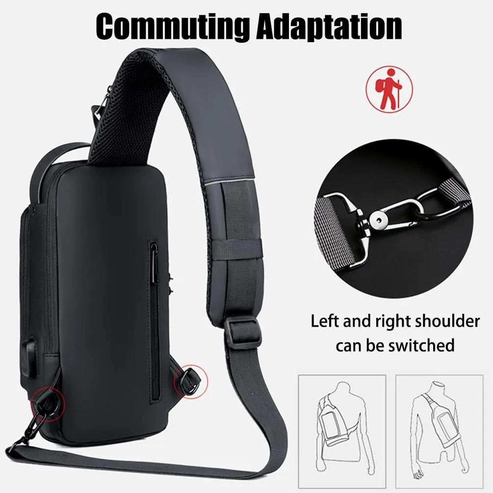 Carbon Fiber Streamline Anti-Theft Sling Bag, Anti-Theft Crossbody Charging Bag with USB Port, Suitable for Daily Commuting
