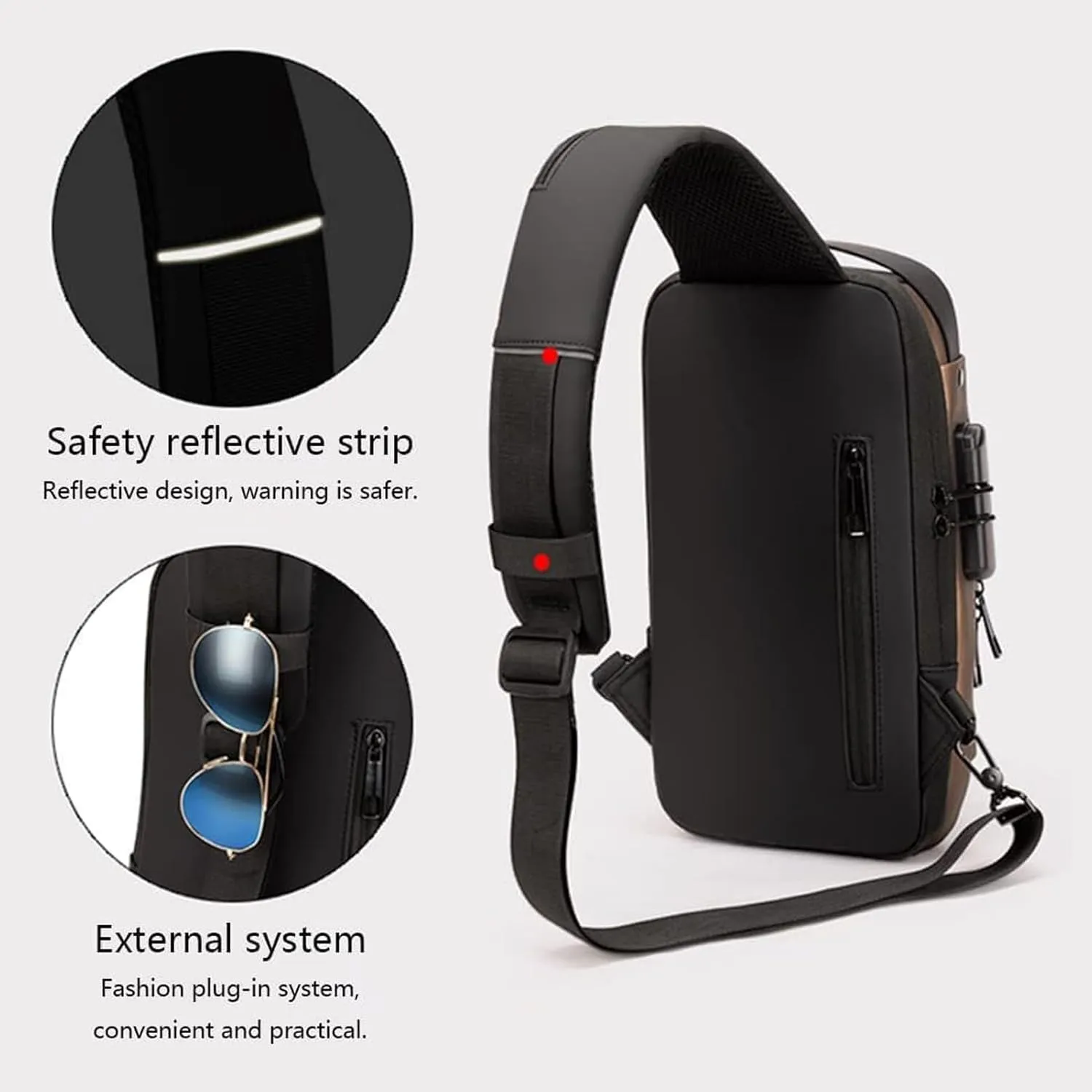 Carbon Fiber Streamline Anti-theft Sling Bag, USB Charging Sport Sling Anti Theft Shoulder Bag, Waterproof Shoulder Backpack (Black gold)