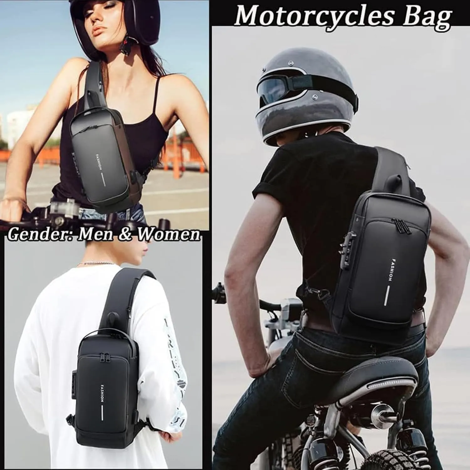 Carbon Fiber Streamline Anti-theft Sling Bag, USB Charging Sport Sling Anti Theft Shoulder Bag, Waterproof Shoulder Backpack (Black gold)