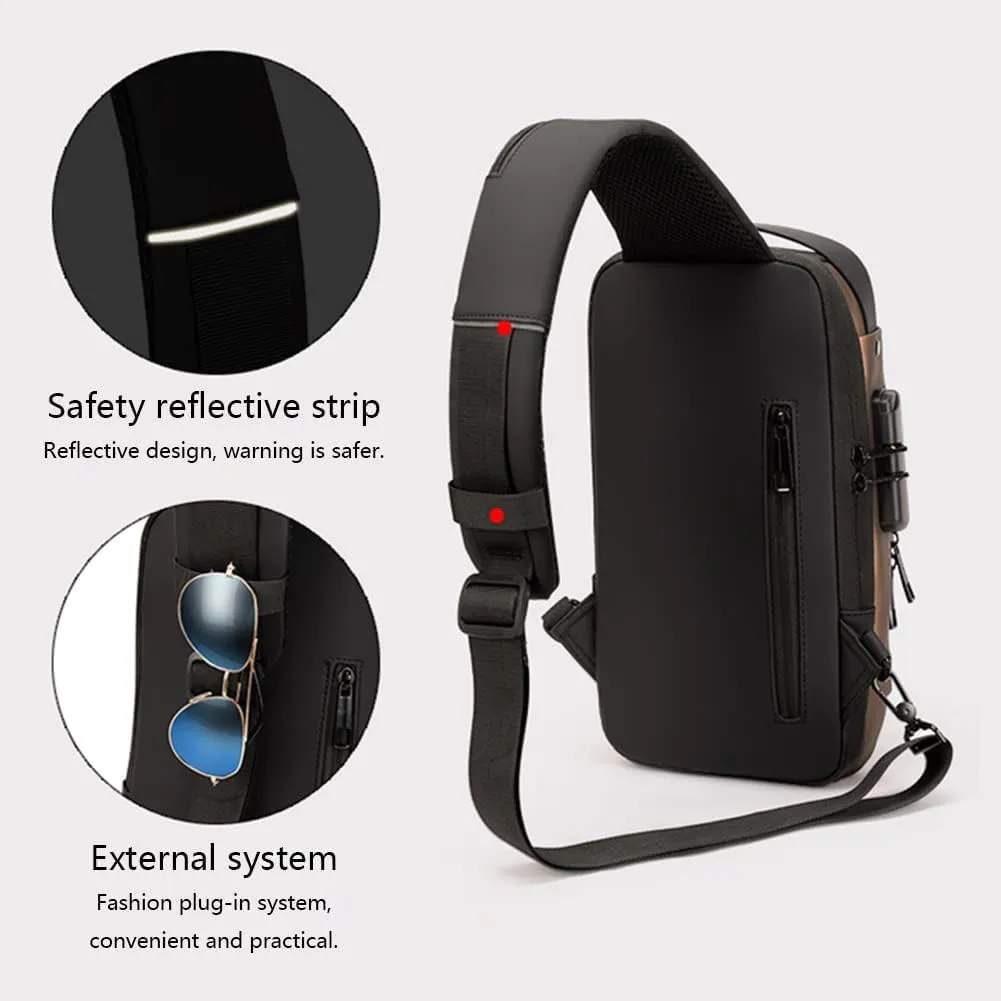 Carbon Fiber Streamline Anti-theft Sling Bag, USB Charging Sport Sling Anti Theft Shoulder Bag, Waterproof Shoulder Backpack (Black)