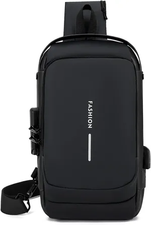 Carbon Fiber Streamline Anti-theft Sling Bag, USB Charging Sport Sling Anti Theft Shoulder Bag, Waterproof Shoulder Backpack (Black)