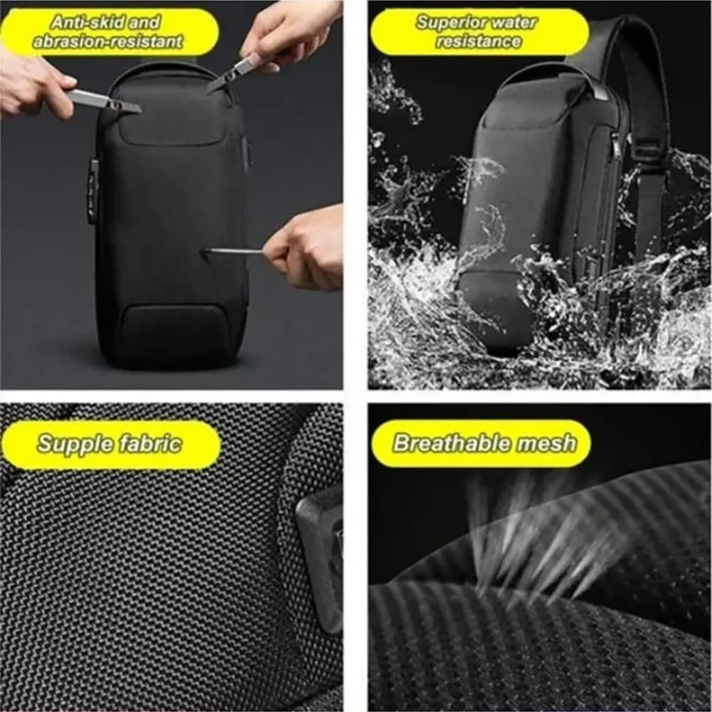 Carbon Fiber Streamline Anti-theft Sling Bag, USB Charging Sport Sling Anti Theft Shoulder Bag, Waterproof Shoulder Backpack (Black)